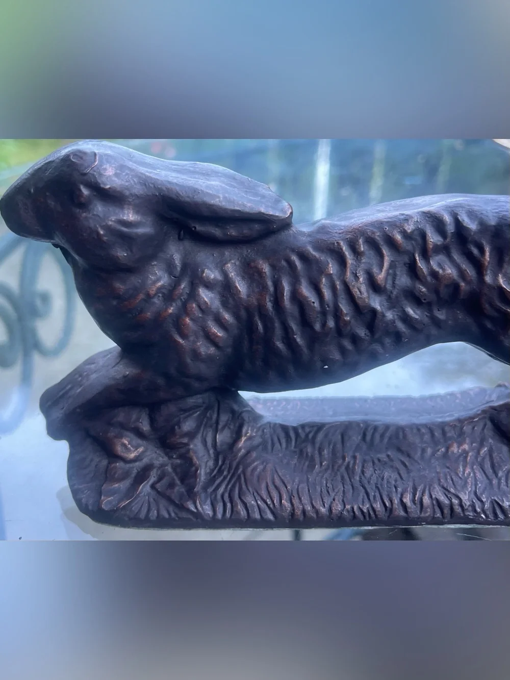 Vintage Rabbit Hare Figural Pen Tray Bronze Tone Cast Metal 7” Cottagecore